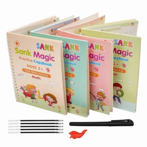 Magic Reusable Notebook Kit of 4 Books 📚 (Set of 4 Books + 1 Pen + 5 Refills + 1 Grip)